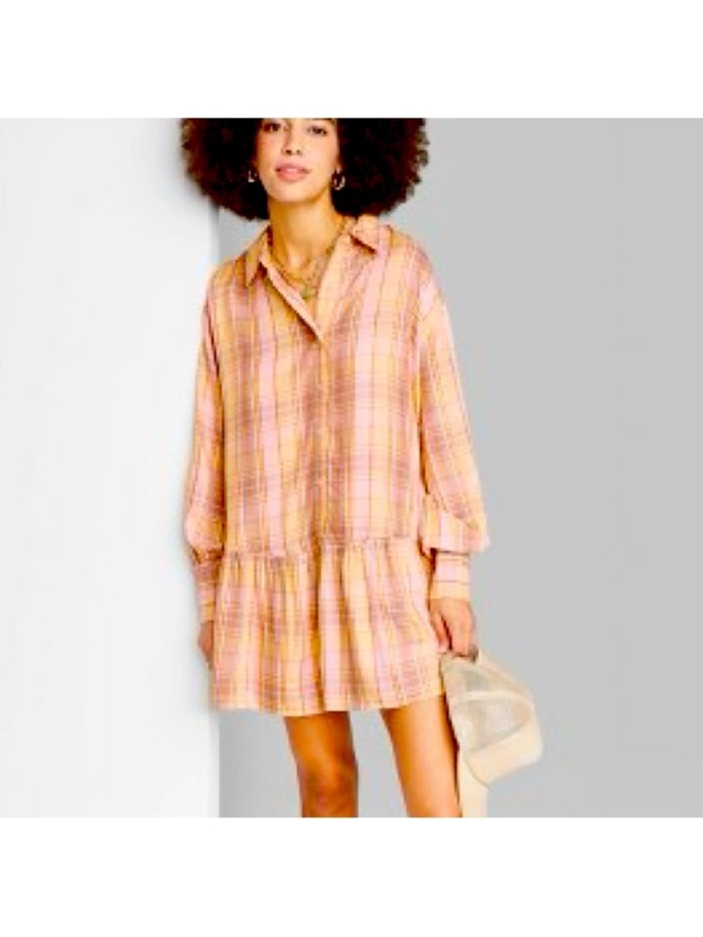 Plaid Button-Front Tiered Mini Dress in Pink Plaid